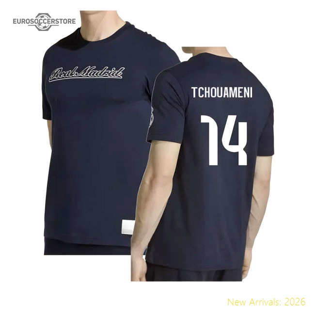 2025-2026 Real Madrid US Tee (Navy) (Tchouameni 14)-Football Shirts Shop