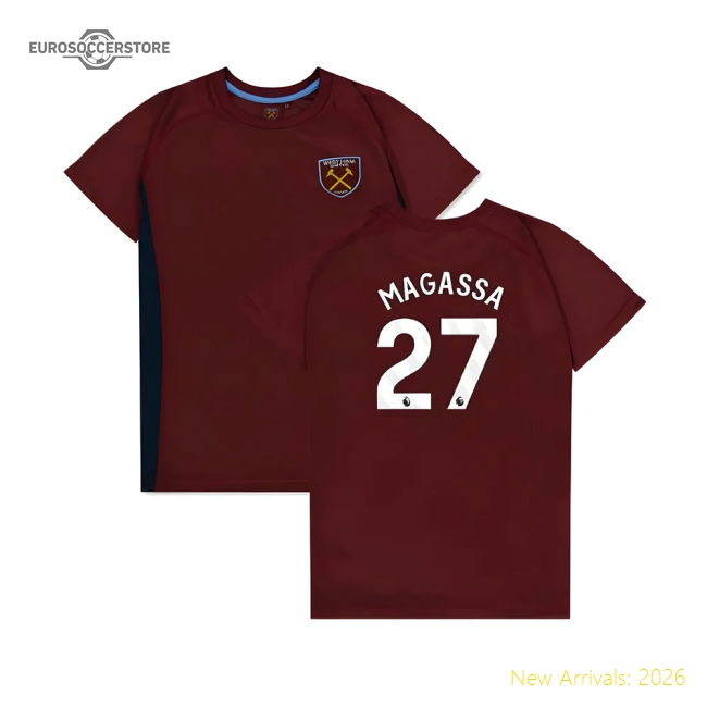West Ham United Poly T-Shirt (Claret/Blue) - Kids (Magassa 27)-Football Shirts Shop