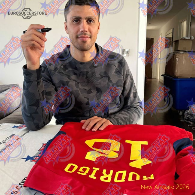 Spain Rodri Signed Shirt (Framed)-Football Shirts Shop