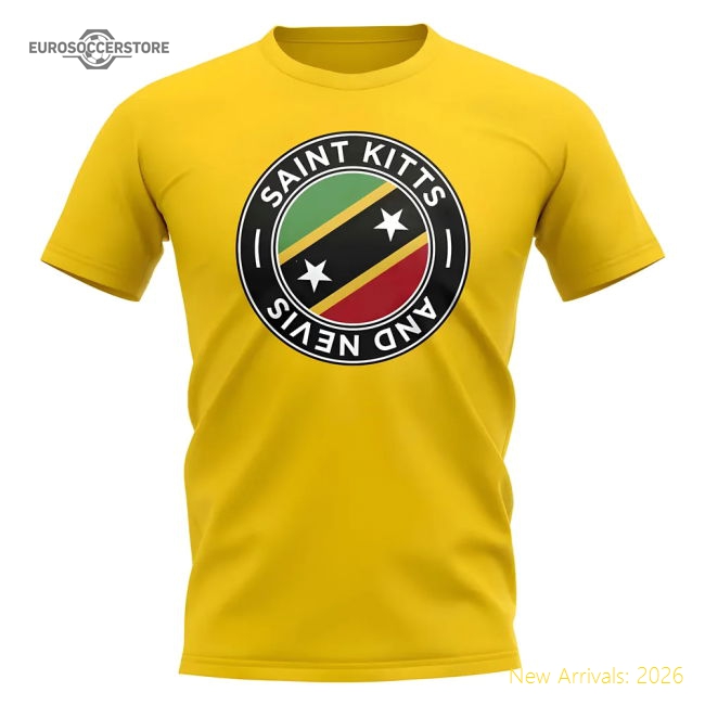 Saint Kitts and Nevis Football Badge T-Shirt (Yellow)-Football Shirts Shop