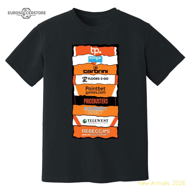 Blackpool Sponsor History T-Shirt (Black)-Football Shirts Shop
