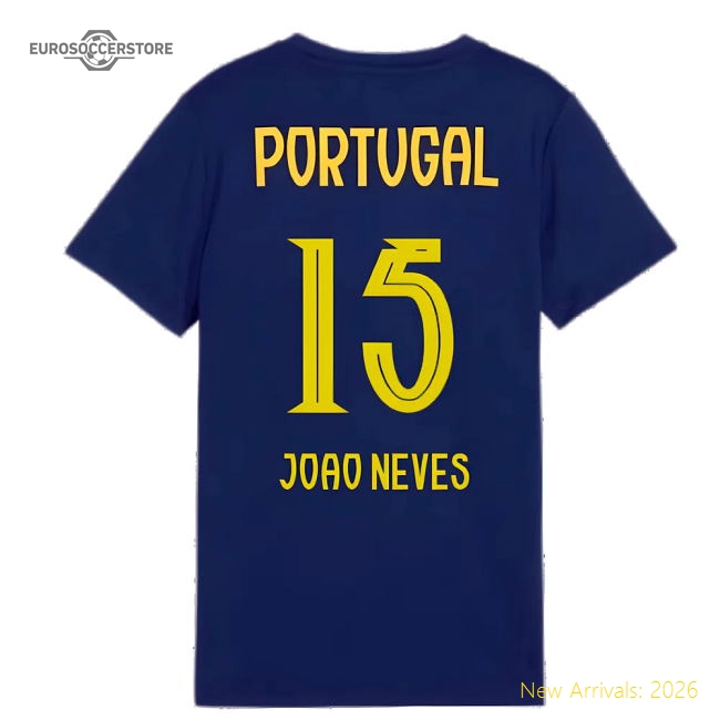 2025-2026 Portugal Casuals Tee (Persian Blue) - Kids (Joao Neves 15)-Football Shirts Shop