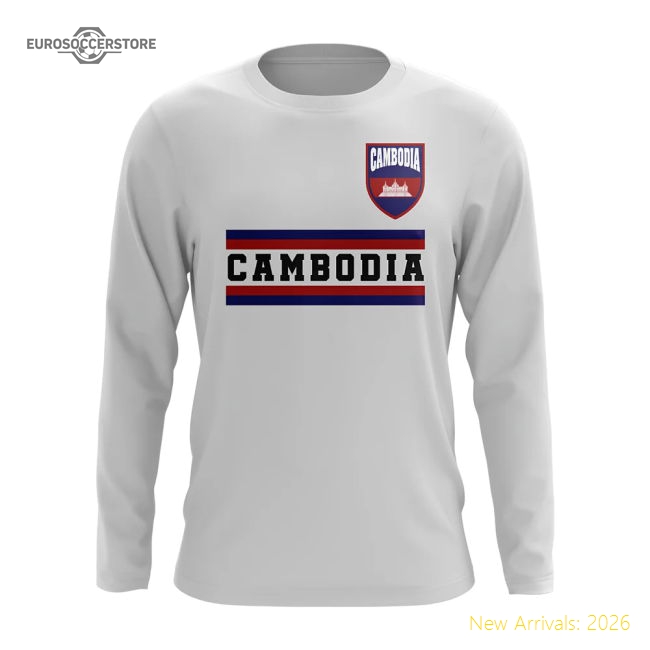 Cambodia Core Football Country Long Sleeve T-Shirt (White)-Football Shirts Shop