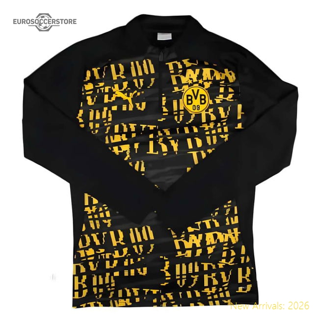 2024-2025 Borussia Dortmund Prematch 1/4 Zip Top (Black)-Football Shirts Shop