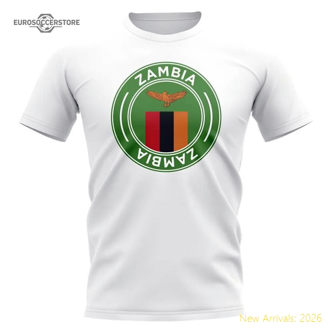 Zambia Football Badge T-Shirt (White)-Football Shirts Shop