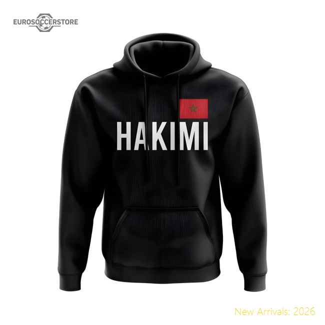 Achraf Hakimi Morocco Name Hoody (Black)-Football Shirts Shop