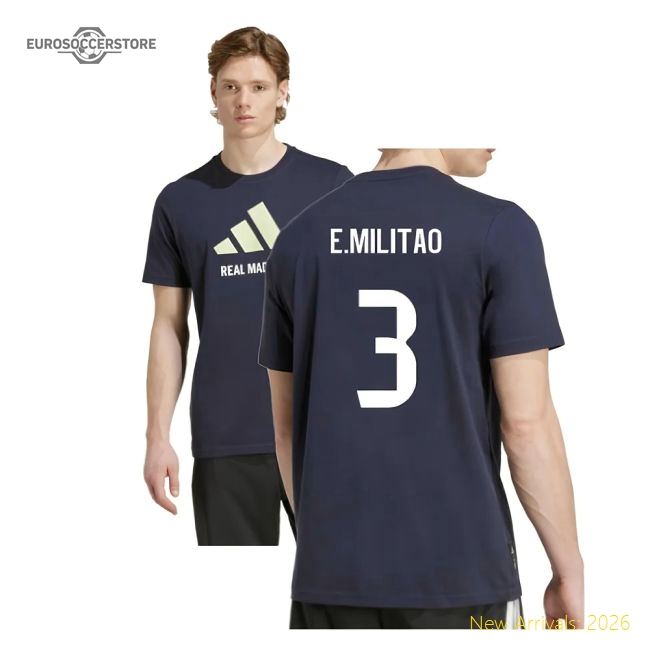 2025-2026 Real Madrid Seasonal Graphic Tee (Legend Ink) (E.Militao 3)-Football Shirts Shop