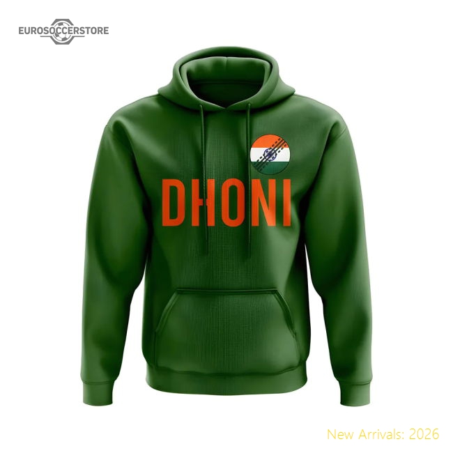 MS Dhoni India Name Hoody (Green)-Football Shirts Shop