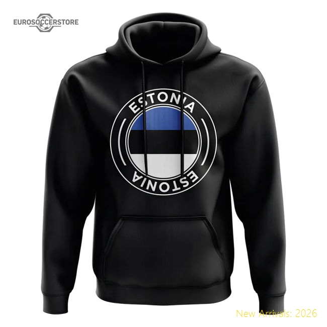 Estonia Football Badge Hoodie (Black)-Football Shirts Shop