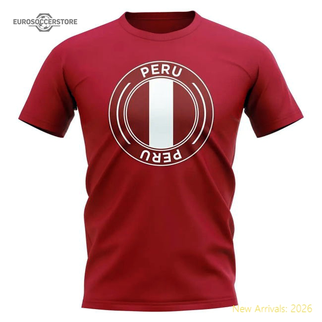 Peru Football Badge T-Shirt (Red)-Football Shirts Shop