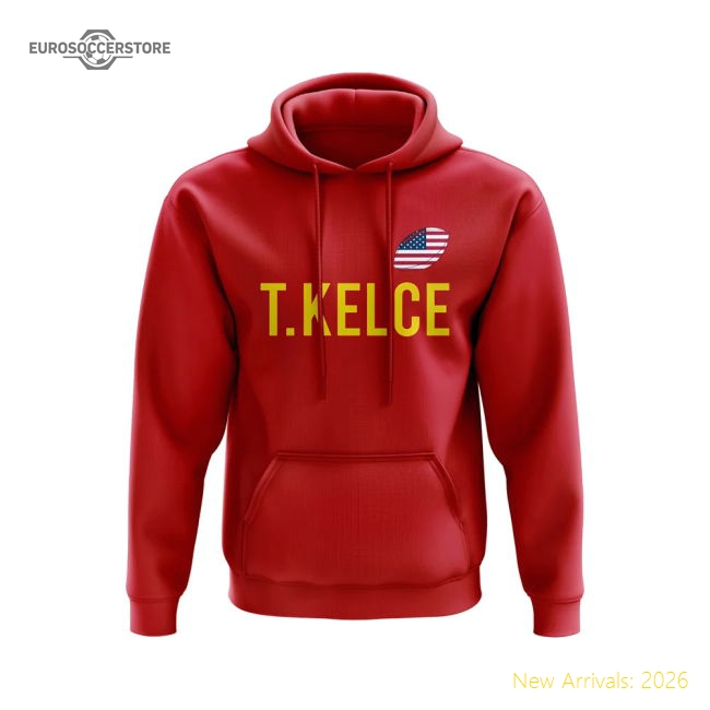 Travis Kelce USA Name Hoody (Red)-Football Shirts Shop