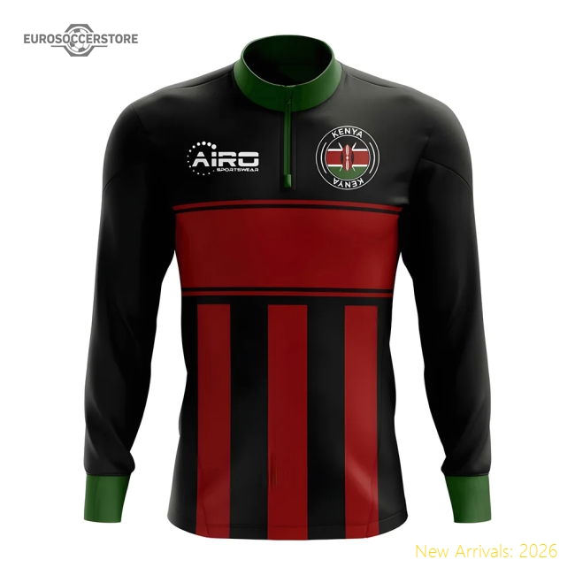 Kenya Concept Football Half Zip Midlayer Top (Black-Red)-Football Shirts Shop