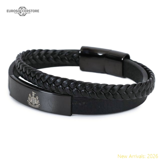 Newcastle United FC Black IP Leather Bracelet-Football Shirts Shop