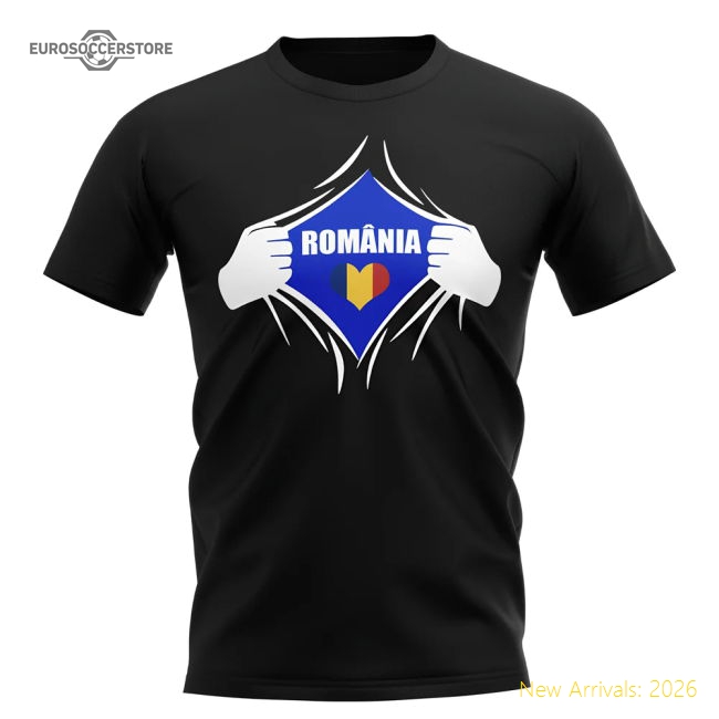 Romania Chest Badge T-Shirt (Black)-Football Shirts Shop