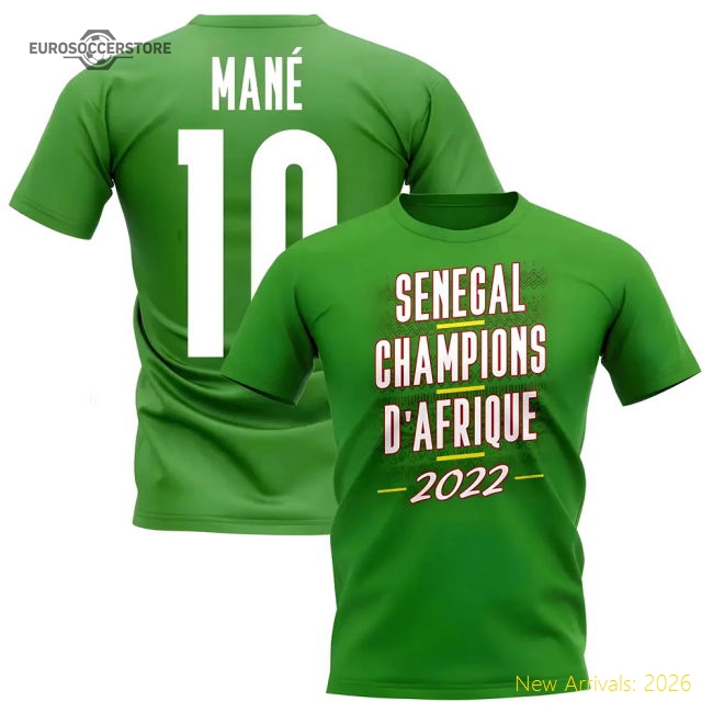 Sadio Mane 2022 Senegal African Nations Winners Tee (Green)-Football Shirts Shop