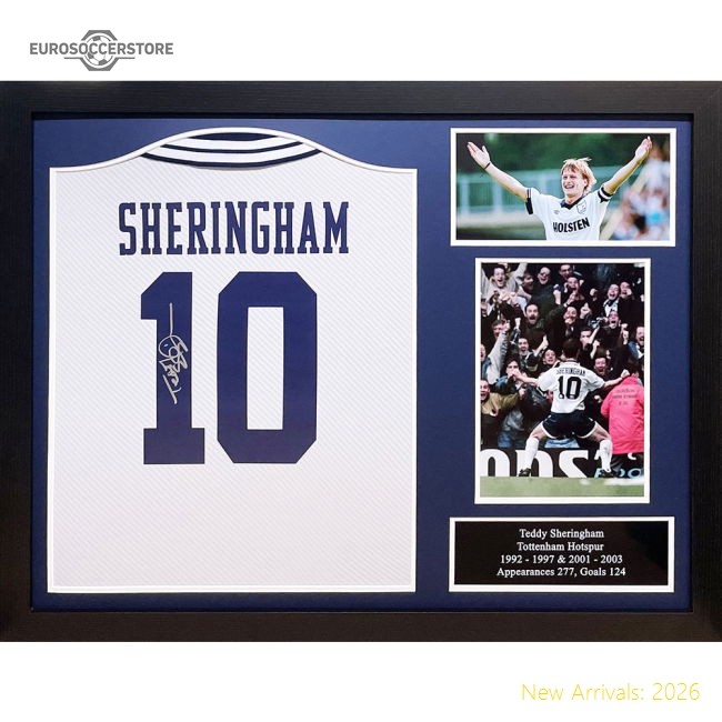 Tottenham Hotspur FC 1994 Sheringham Signed Shirt (Framed)-Football Shirts Shop