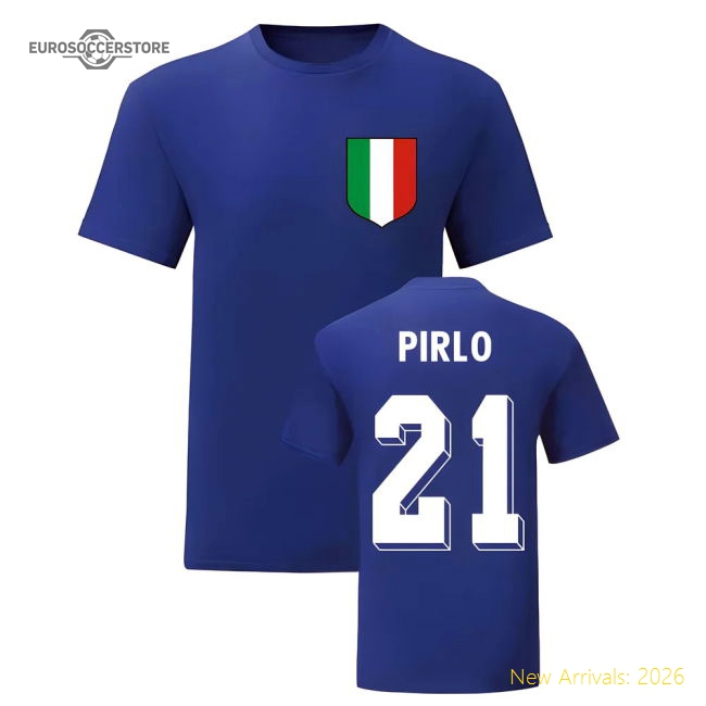 Andrea Pirlo Italy National Hero Tee\'s (Blue)-Football Shirts Shop