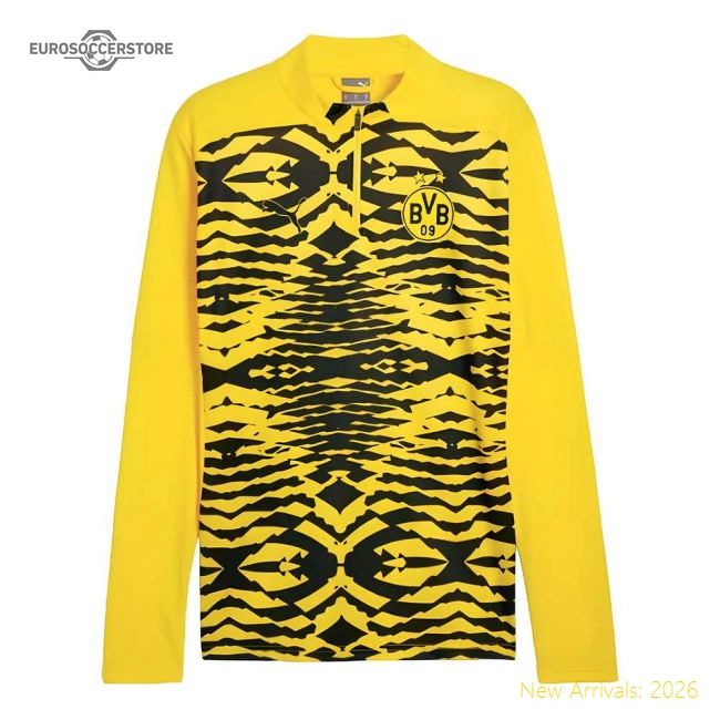 2024-2025 Borussia Dortmund Prematch 1/4 Zip Top (Yellow)-Football Shirts Shop