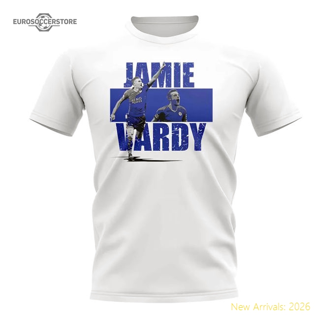 Jamie Vardy Player Collage T-Shirt (White)-Football Shirts Shop