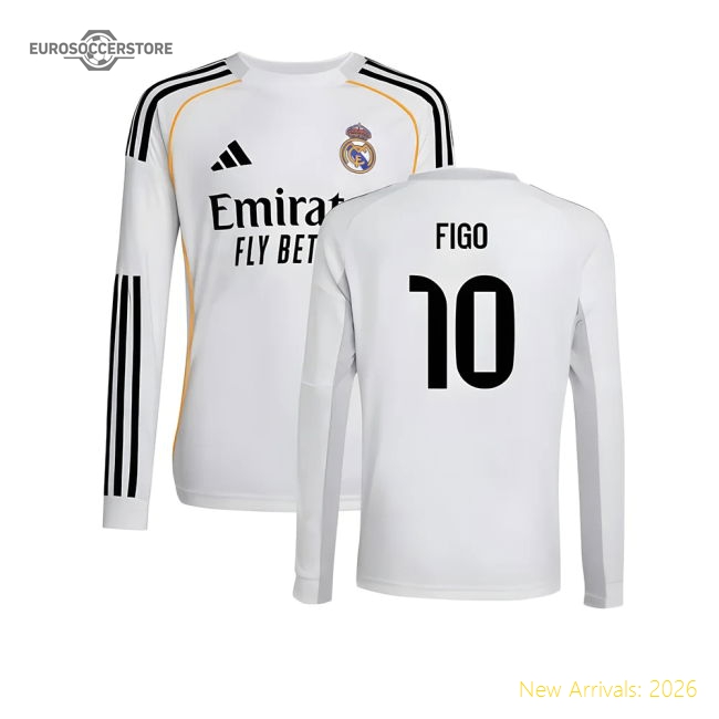 2025-2026 Real Madrid Long Sleeve Home Shirt (Kids) (Figo 10)-Football Shirts Shop