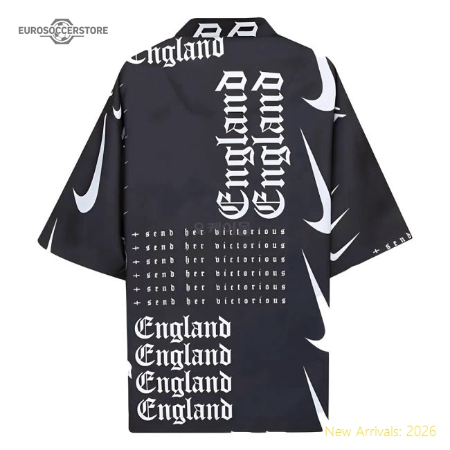 2022-2023 England Button-Down Soccer Top (Black)-Football Shirts Shop