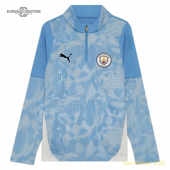 2025-2026 Man City Training 1/4 Zip Top (Light Blue) - Kids-Football Shirts Shop
