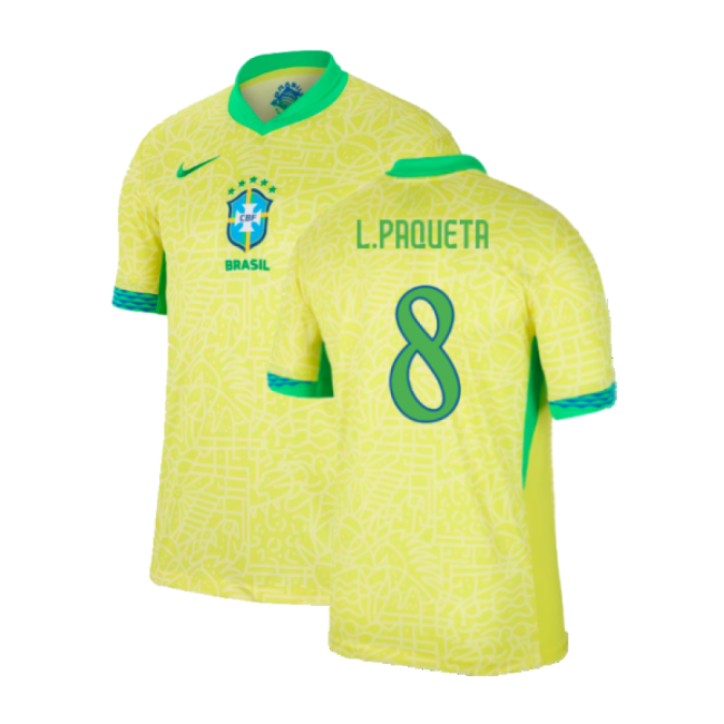 2024-2025 Brazil Home Shirt (L.Paqueta 8)-Football Shirts Shop