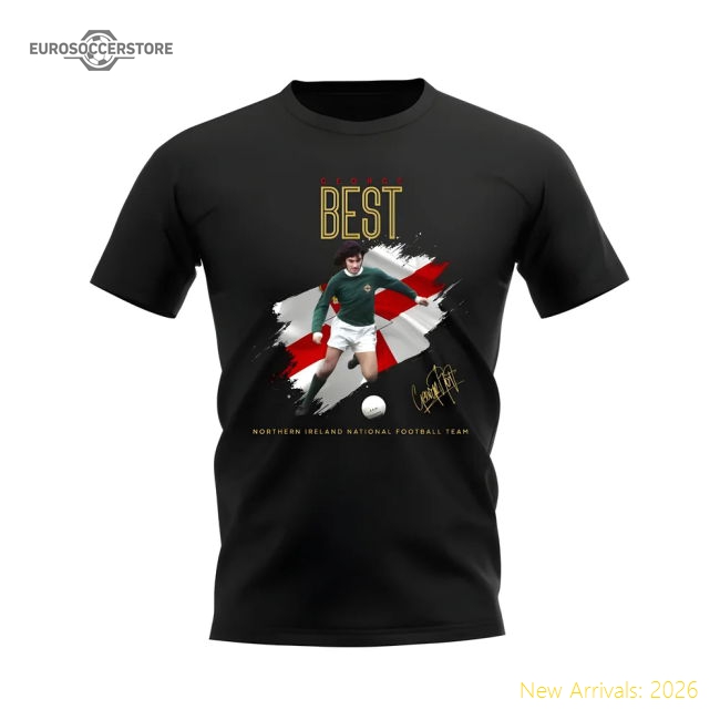 George Best Northern Ireland Image T-Shirt (Black)-Football Shirts Shop