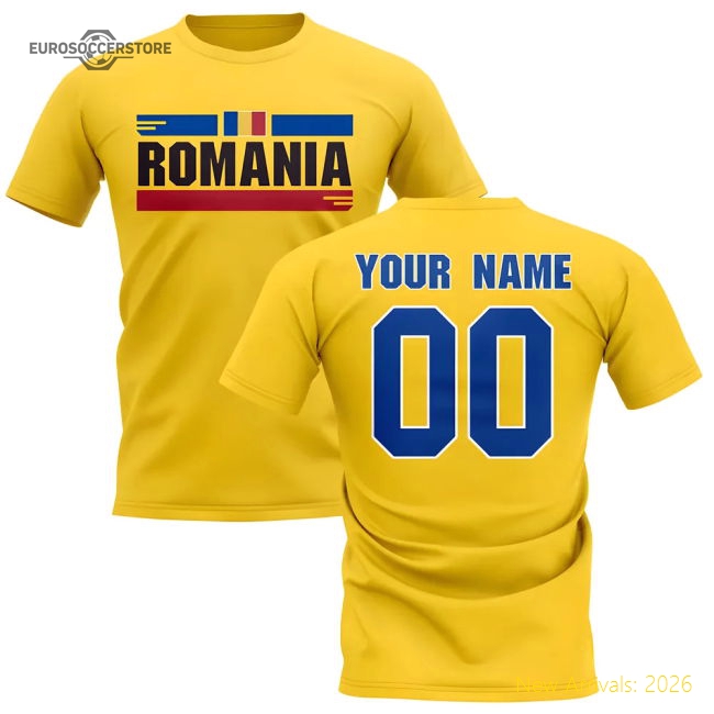 Personalised Romania Fan Football T-Shirt (Yellow)-Football Shirts Shop