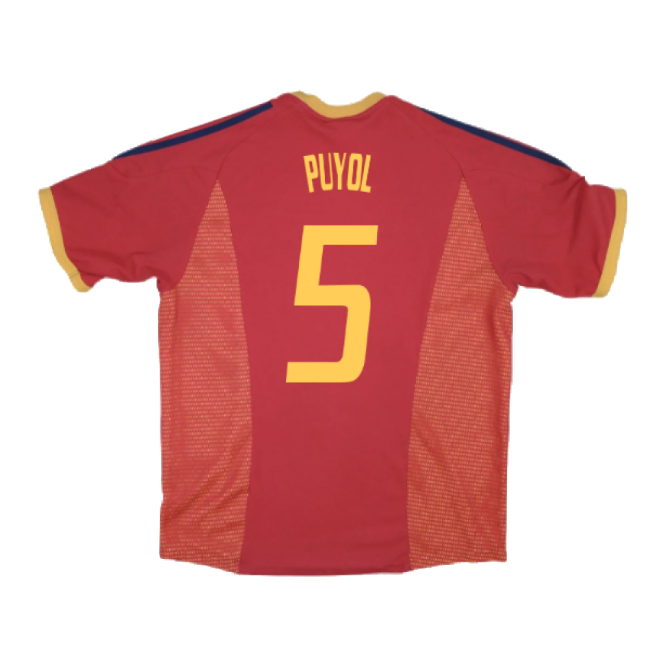 Spain 2002-04 Home Shirt ((Good) XL) (Puyol 5)-Football Shirts Shop