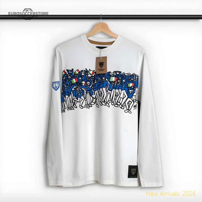 Italy Azzurri Fans Football LS Tee (White)-Football Shirts Shop