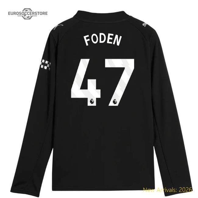 2025-2026 Man City Long Sleeve Away Shirt (Kids) (Foden 47)-Football Shirts Shop
