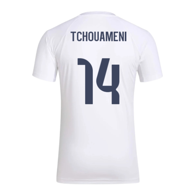 2025-2026 Real Madrid Seasonal Graphic Tee (White) (Tchouameni 14)-Football Shirts Shop