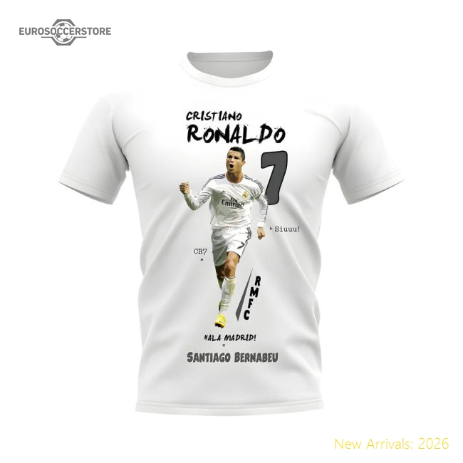 Cristiano Ronaldo Real Madrid Graphic T-Shirt (White)-Football Shirts Shop