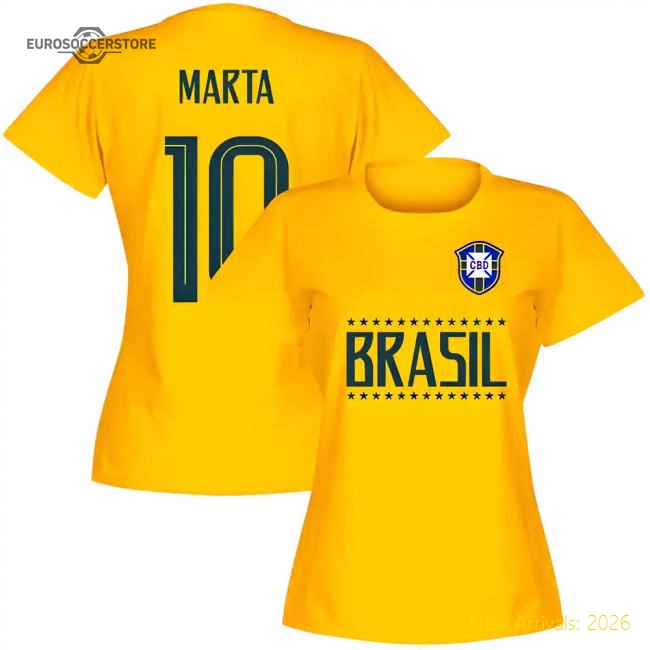 Brazil Team Womens Marta 10 T-shirt - Yellow-Football Shirts Shop