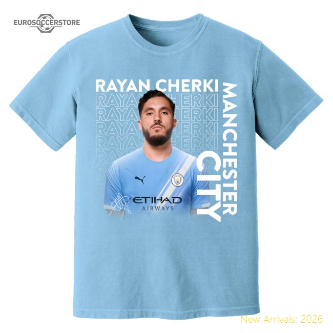 Rayan Cherki Man City T-Shirt (Sky)-Football Shirts Shop