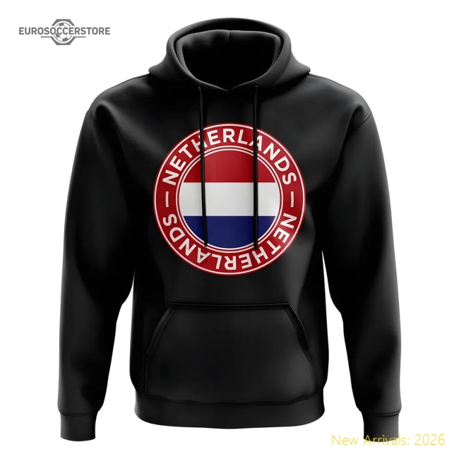 Netherlands Football Badge Hoodie (Black)-Football Shirts Shop