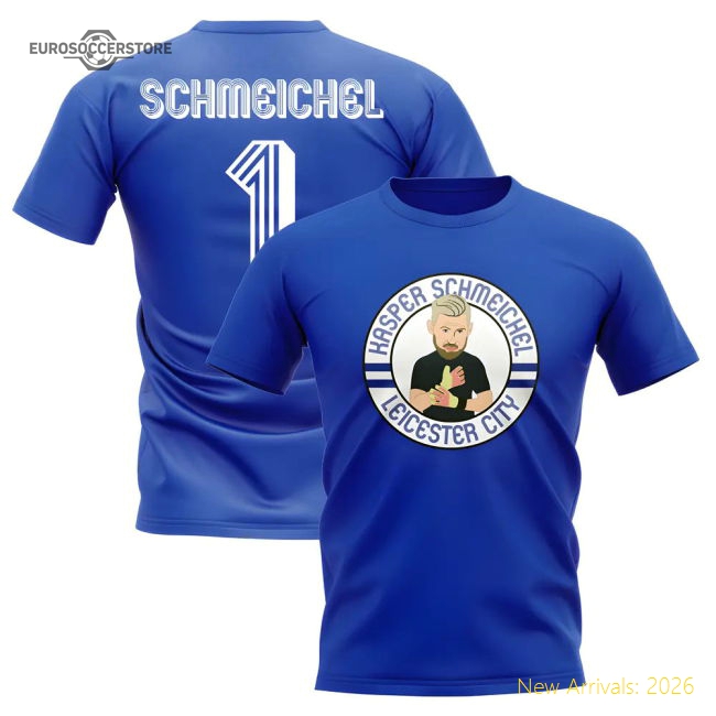 Kasper Schmeichel Leicester Illustration T-Shirt (Blue)-Football Shirts Shop