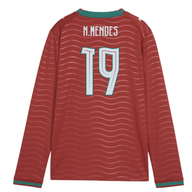 2026-2027 Portugal Long Sleeve Home Shirt (Kids) (N.Mendes 19)-Football Shirts Shop