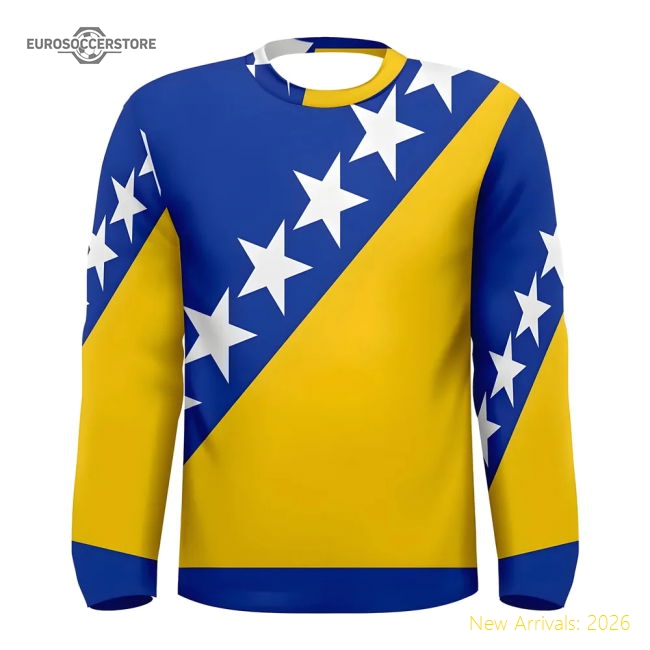 Bosnia Herzegovina Flag Long Sleeve Sublimated Sports Jersey-Football Shirts Shop