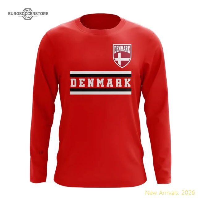 Denmark Core Football Country Long Sleeve T-Shirt (Red)-Football Shirts Shop