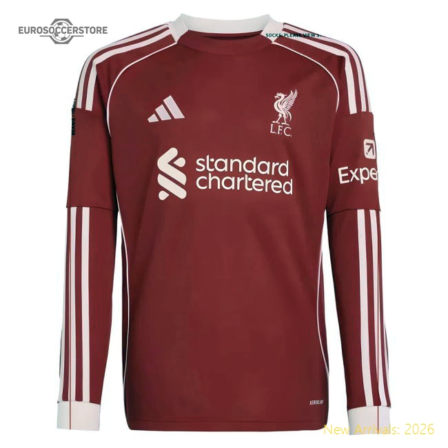 2025-2026 Liverpool Long Sleeve Home Shirt (Kids)-Football Shirts Shop