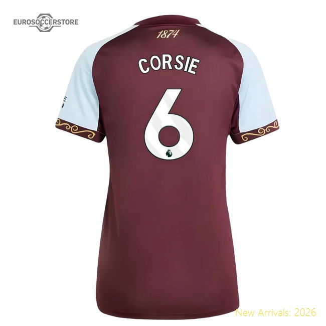 2025-2026 Aston Villa Home Shirt (Womens) (Corsie 6)-Football Shirts Shop