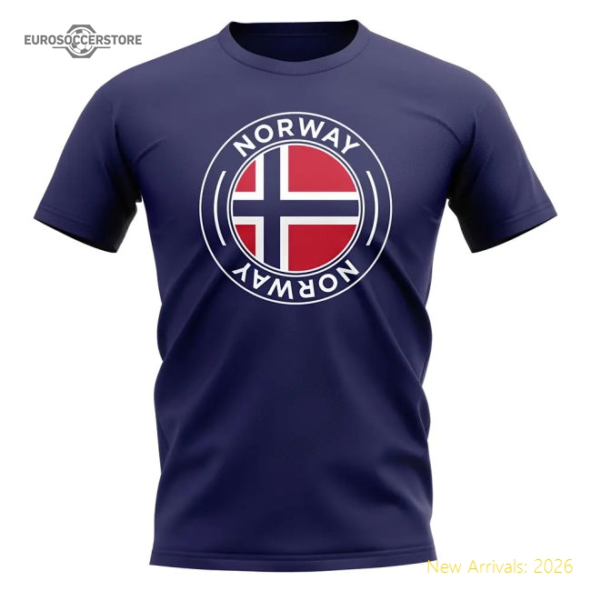 Norway Football Badge T-Shirt (Navy)-Football Shirts Shop