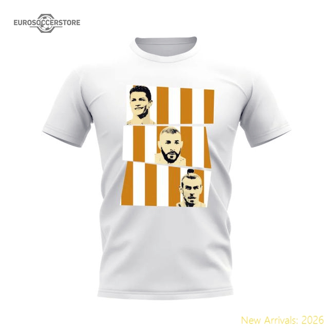 Ronaldo Benzema Bale Real Madrid Trio T-Shirt (White)-Football Shirts Shop