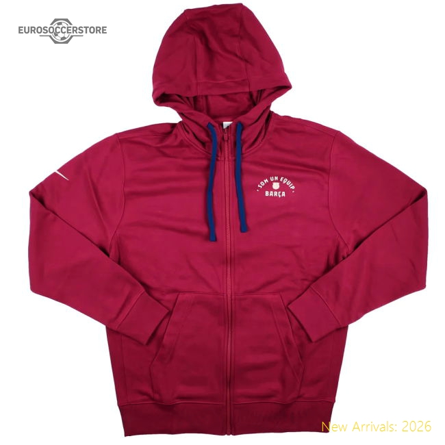 2023-2024 Barcelona Full-Zip French Terry Hoodie (Noble Red)-Football Shirts Shop
