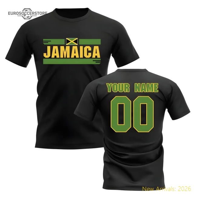 Personalised Jamaica Fan Football T-Shirt (black)-Football Shirts Shop