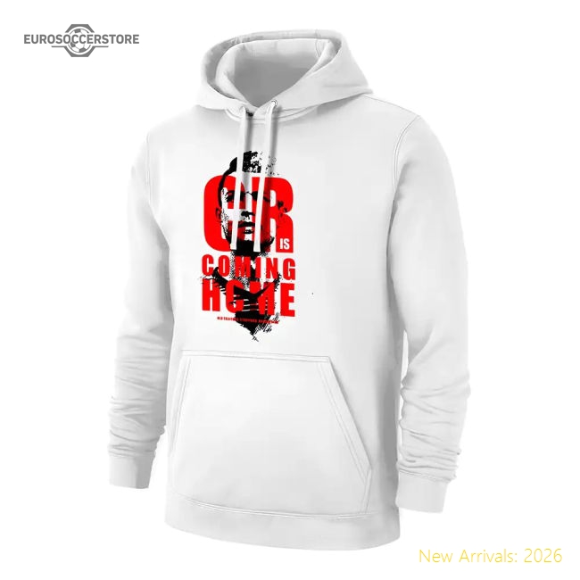 Ronaldo CR is COMING HOME footer with hood, white-Football Shirts Shop