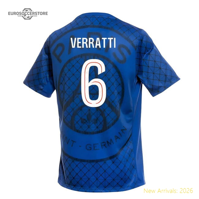 2025-2026 PSG Academy Pro Home Pre Match Shirt (Royal) (Verratti 6)-Football Shirts Shop