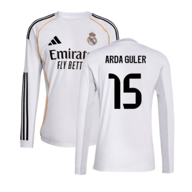2025-2026 Real Madrid Long Sleeve Home Shirt (Arda Guler 15)-Football Shirts Shop